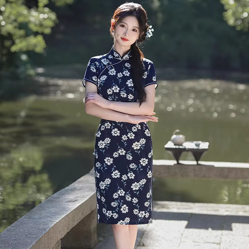 Chinese dress , Navy Blue