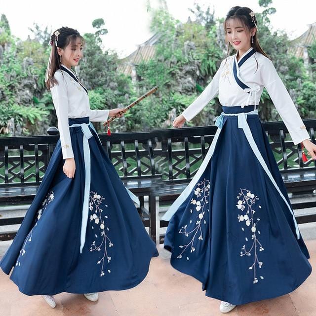 blue hanfu dress Simple Blue Satin Long Prom Dresses, Blue Formal Party Dress – dresstby main image 0