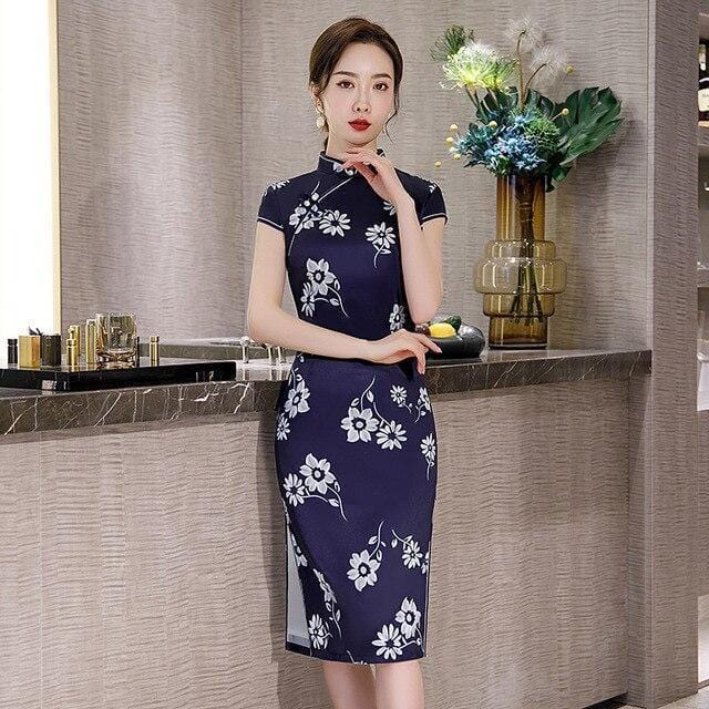 Navy Blue Chinese Dress | Mandarin Factory Navy Blue Chinese Dress | Mandarin Factory
