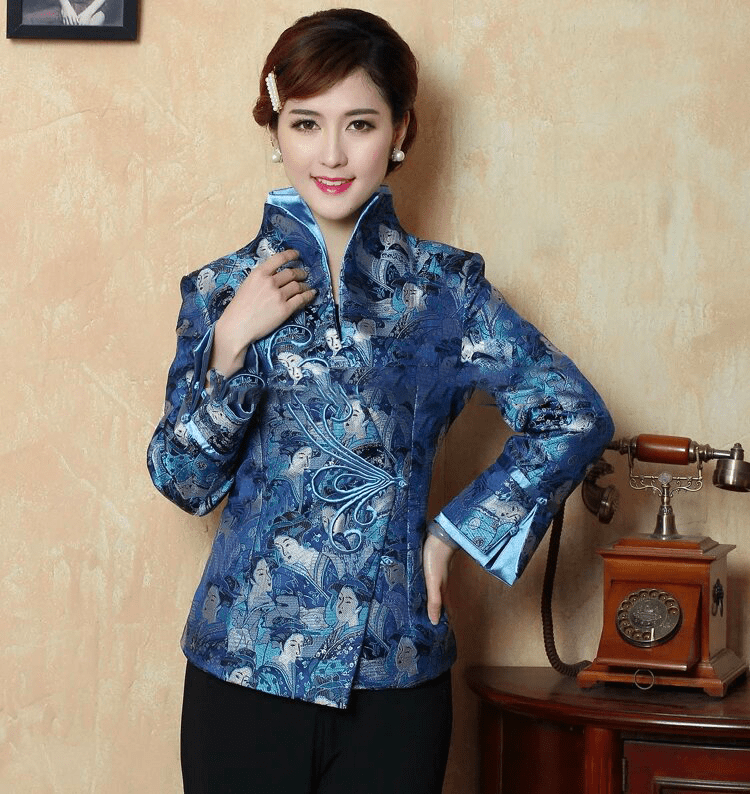 Veste Chinoise Femme Noire Motif Bonheur Veste Chinoise Femme Noire Motif Bonheur
