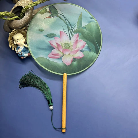 Runder chinesischer Fächer <br> Rosa Blume