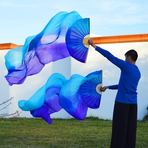 Éventails De Danse Du Ventre En Soie 180 Cm - Paire Gauche Droite Pour Performance Et Spectacle
