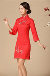 Robe Chinoise Manche Longue rouge courte