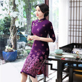 Robe Chinoise Velours Fleurs violet