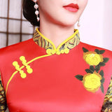 Robe Chinoise Fleurs Jaunes col mandarin