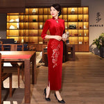 Robe Chinoise Velours Classe rouge fleur