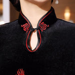 Robe Chinoise Velours Classe col mao noir