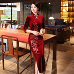 Robe Chinoise Velours Classe rouge fonc chine