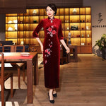 Robe Chinoise Velours Classe rouge foncé