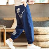 Pantalon Chinois Poissons bleu lin