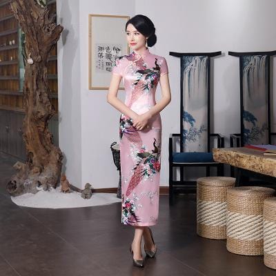 Robe Chinoise <br> à Fleurs Rose / S