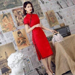 Robe Chinoise <br> Qipao Fendue Rouge / M