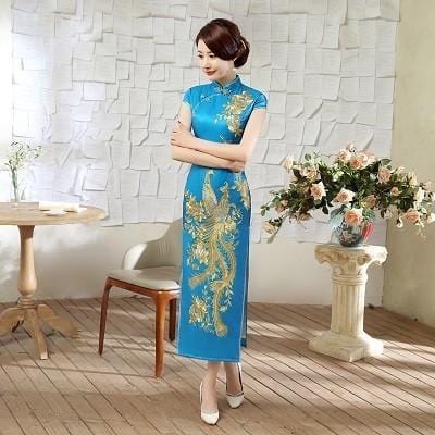Chinese Dress Gold | Mandarin Factory Blue / XXL Chinese Dress Gold | Mandarin Factory Blue / XXL