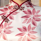 Robe Chinoise Fleurs Roses col mao