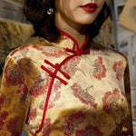 Robe Chinoise Dorée et Rouge col mao