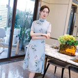 Robe Chinoise Bleue Ciel fleurs