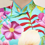 Robe Chinoise Fleurs Coloré col mao
