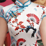 Robe Chinoise Blanche Éventail col mao