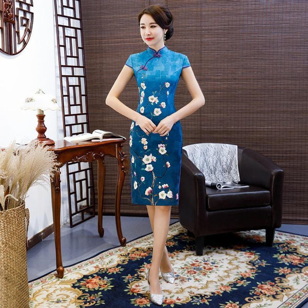 Blue Floral Chinese Dress | Mandarin Factory