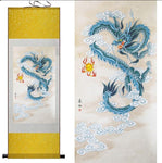 Tableau Chinois <br> Dragon Bleu 100cmx30cm / Fond Jaune