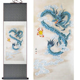 Tableau Chinois <br> Dragon Bleu 100cmx30cm / Fond Vert
