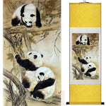 Tableau Chinois <br> Panda 100cmx30cm / Fond Jaune