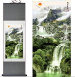 Tableau Chinois <br> Paysage 100cmx30cm / Fond Vert