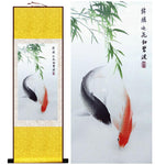 Tableau Chinois <br> Poissons Rouges 140cmx45cm / Fond Jaune