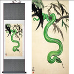 Tableau Chinois <br> Serpent 140cmx45cm / Fond Vert