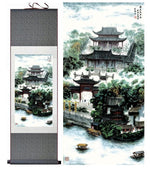 Tableau Chinois <br> Temple 100cmx30cm / Fond Vert