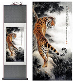 Tableau Chinois <br> Tigre 100cmx30cm / Fond Vert