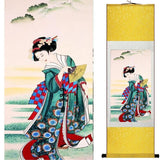 Tableau Femme Chinoise 100cmx30cm / Fond Jaune