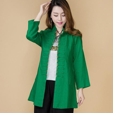Veste Chinoise Femme en Coton Vert