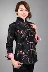 Veste Chinoise Femme Fleurs Noir