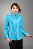 Veste Chinoise Femme Fleurs Bleu